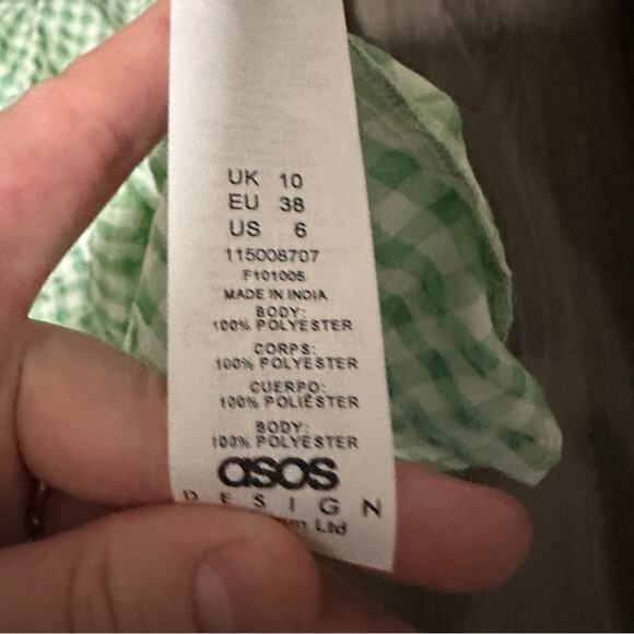 ASOS Design Shirred Mixed Multicolor Gingham Print Long Sleeve Midi Dress Sz 6 - Picture 6 of 8